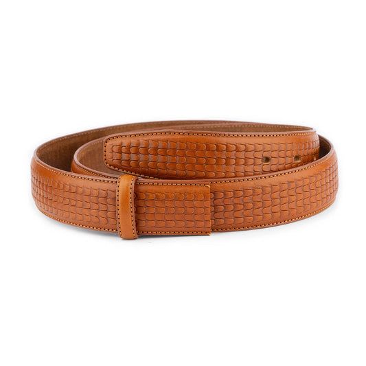 Cognac Embossed Brown Leather Strap For Ferragamo Buckle Mens Belt Replacement