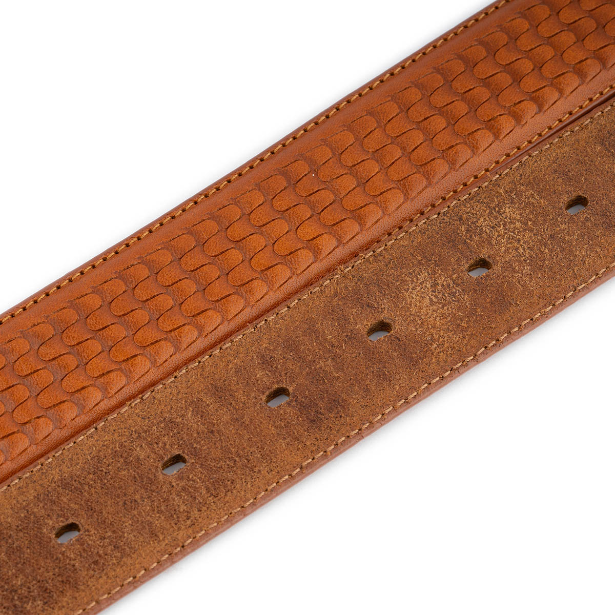 Cognac Embossed Brown Leather Strap For Ferragamo Buckle Mens Belt Replacement