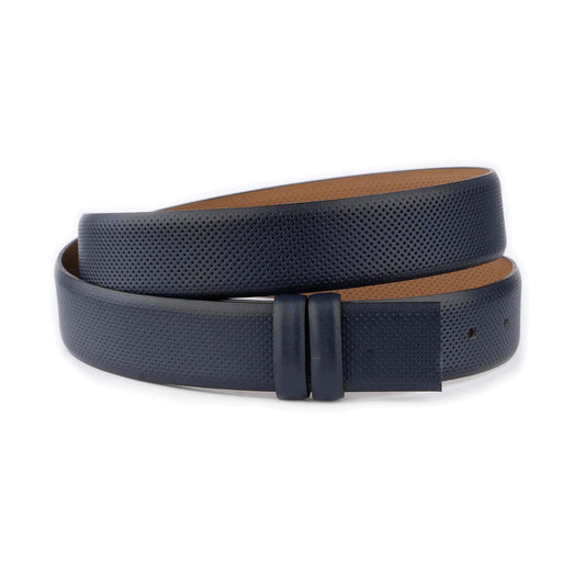 Dark Blue Leather Belt Strap For Dunhill Buckles Dotted Texture