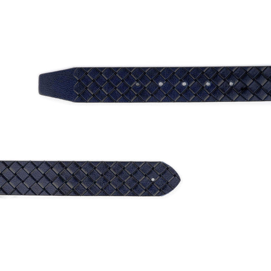 Dark Blue Mens Belt Strap For Dunhill buckles Woven Emboss 3.8 Cm