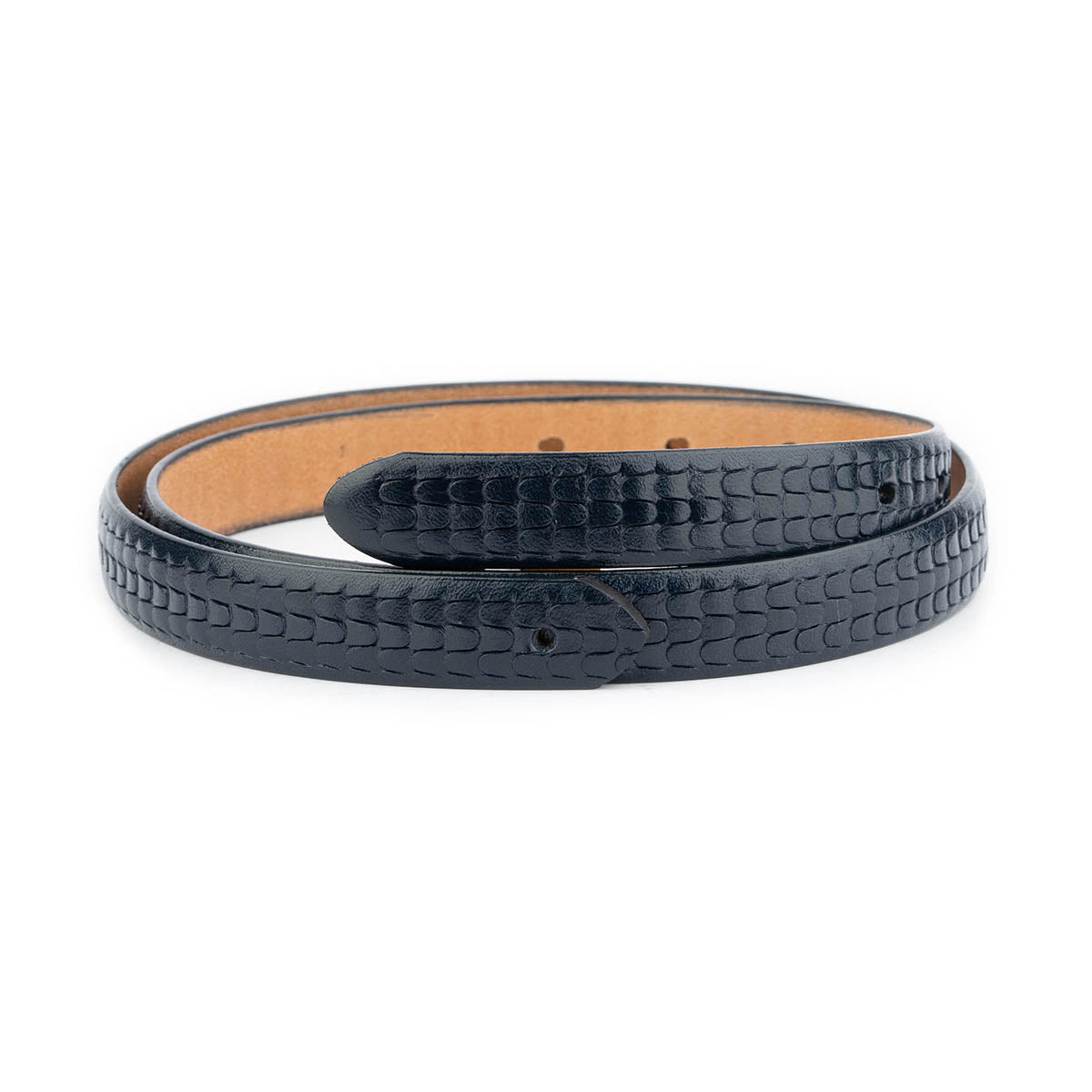 Dark Blue Embossed Belt Strap Thin Leather For Ferragamo Womens Buckle Replacement