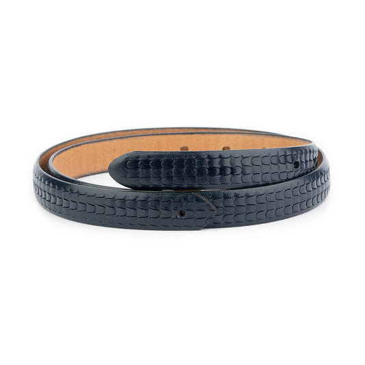 Dark Blue Embossed Belt Strap Thin Leather For Ferragamo Womens Buckle Replacement