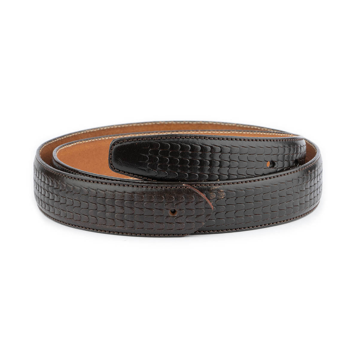Dark Brown Replacement Belt Strap Embossed Leather For Ferragamo Mens Buckle Premade Hole