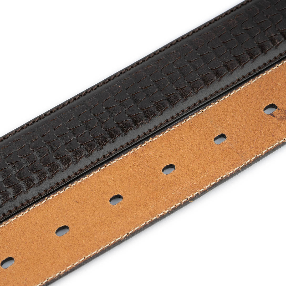 Dark Brown Replacement Belt Strap Embossed Leather For Dunhill Mens Buckle Premade Hole