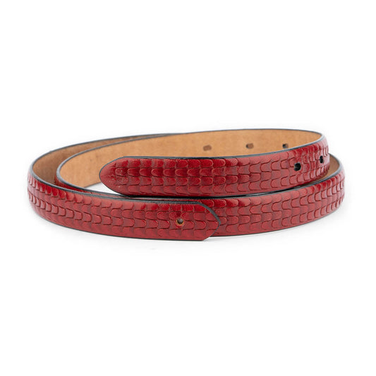 Dark Red Leather Belt Strap Replacement Embossed For Cartier Buckle with Pre-made Hole