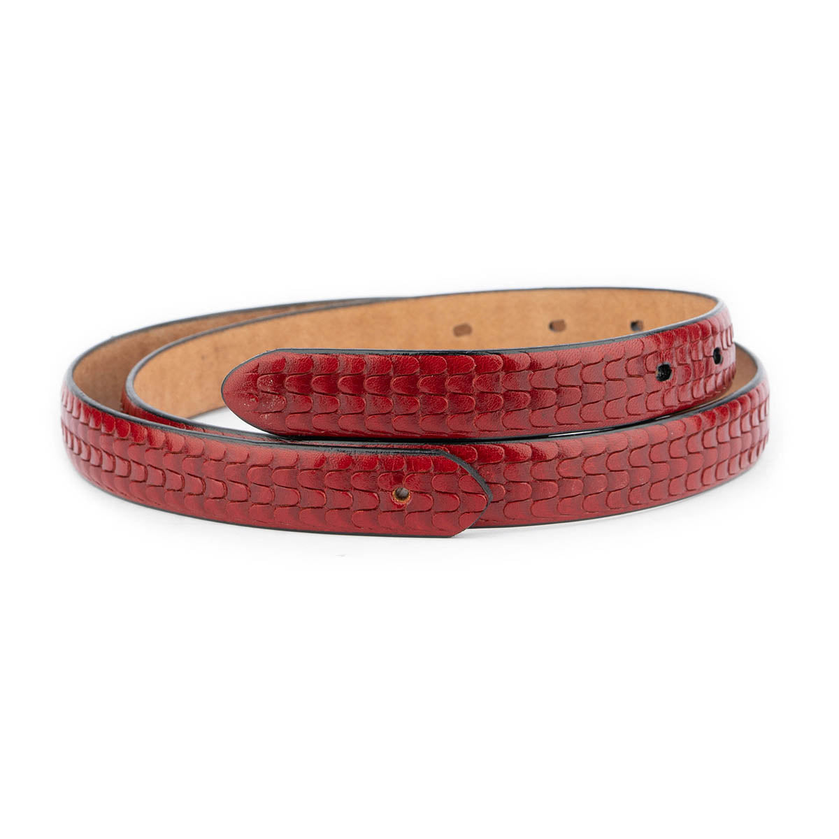 Dark Red Leather Belt Strap Replacement Embossed For Dunhill Buckle with Pre-made Hole