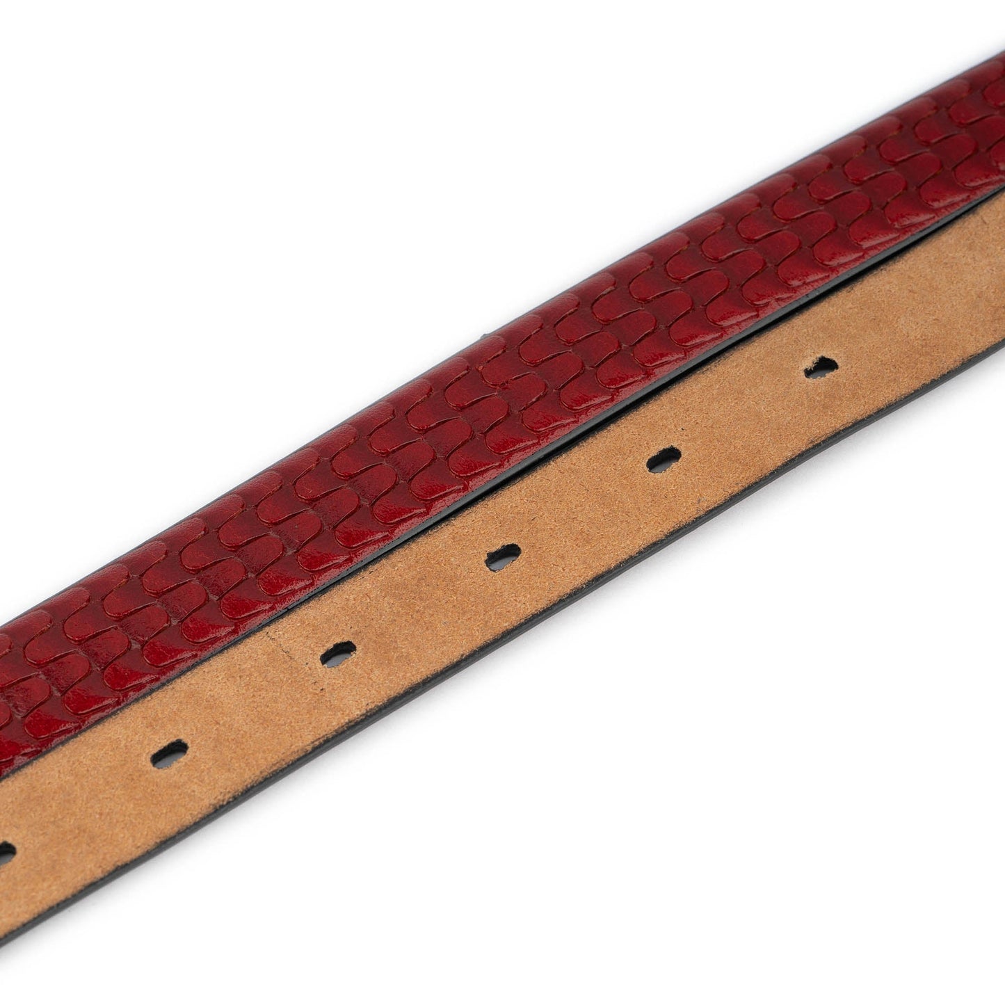 Dark Red Leather Belt Strap Replacement Embossed For Cartier Buckle with Pre-made Hole