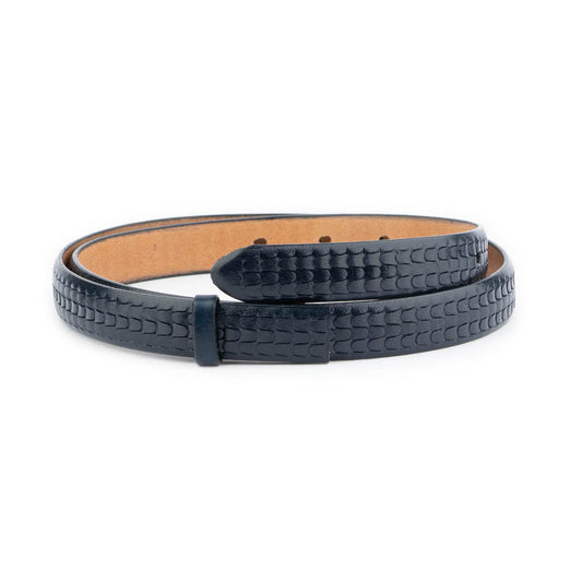 Dark Blue Embossed Leather Strap For Dunhill Buckle Womens Belt Replacement