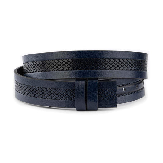 Laser Cut Belt Strap For Designer Dunhill Buckles Dark Blue Buffalo Leather
