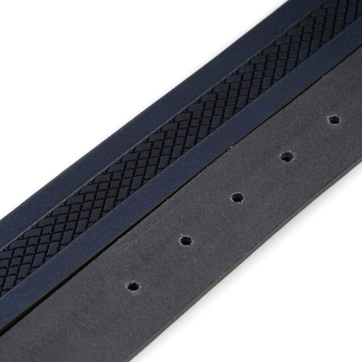 Laser Cut Belt Strap For Designer Dunhill Buckles Dark Blue Buffalo Leather