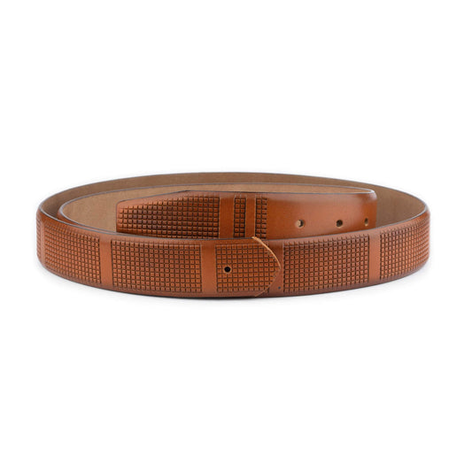 Light Brown Check Belt Strap Laser Cut Leather For Ferragamo Mens Buckle Replacement