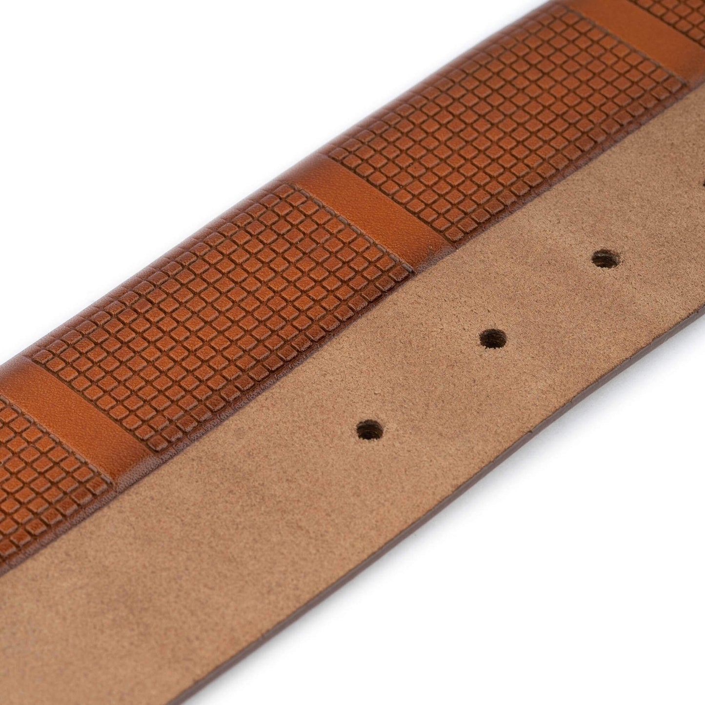 Light Brown Check Belt Strap Laser Cut Leather For Ferragamo Mens Buckle Replacement