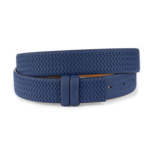 Leather Belt Strap For Designer Dunhill Buckles Blue Zig Zag Texture