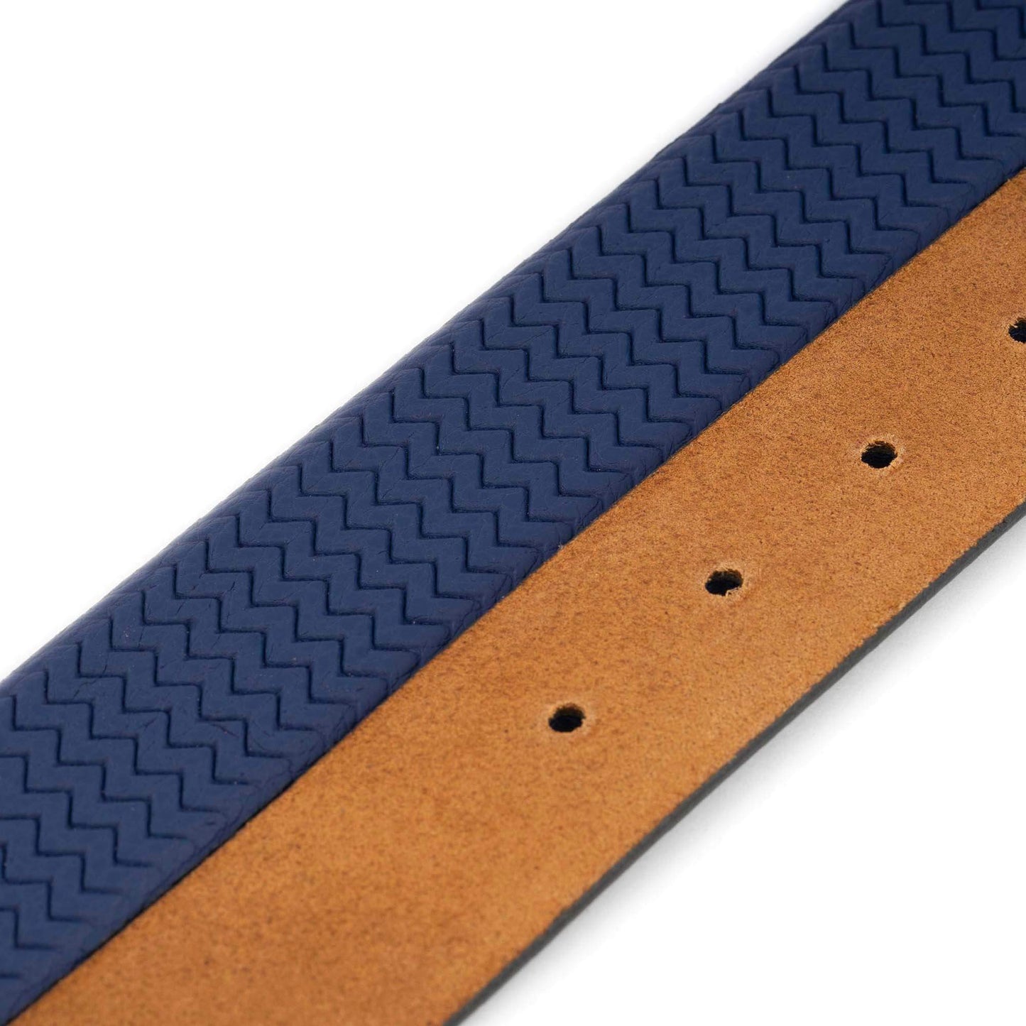 Leather Belt Strap For Designer Dunhill Buckles Blue Zig Zag Texture