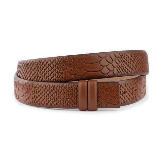 Light Brown Snakeskin Belt Printed Leather Strap For Dunhill Buckles Top Quality