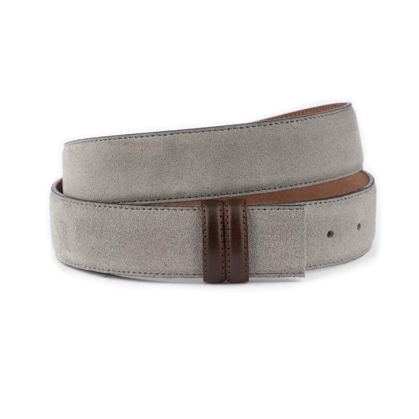 Light Gray Suede Belt Strap For Dunhill Buckles With Brown Loops 3.8 Cm