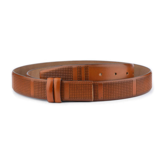 Light Brown Belt Strap Replacement Check Laser Leather For Cartier Mens Buckle