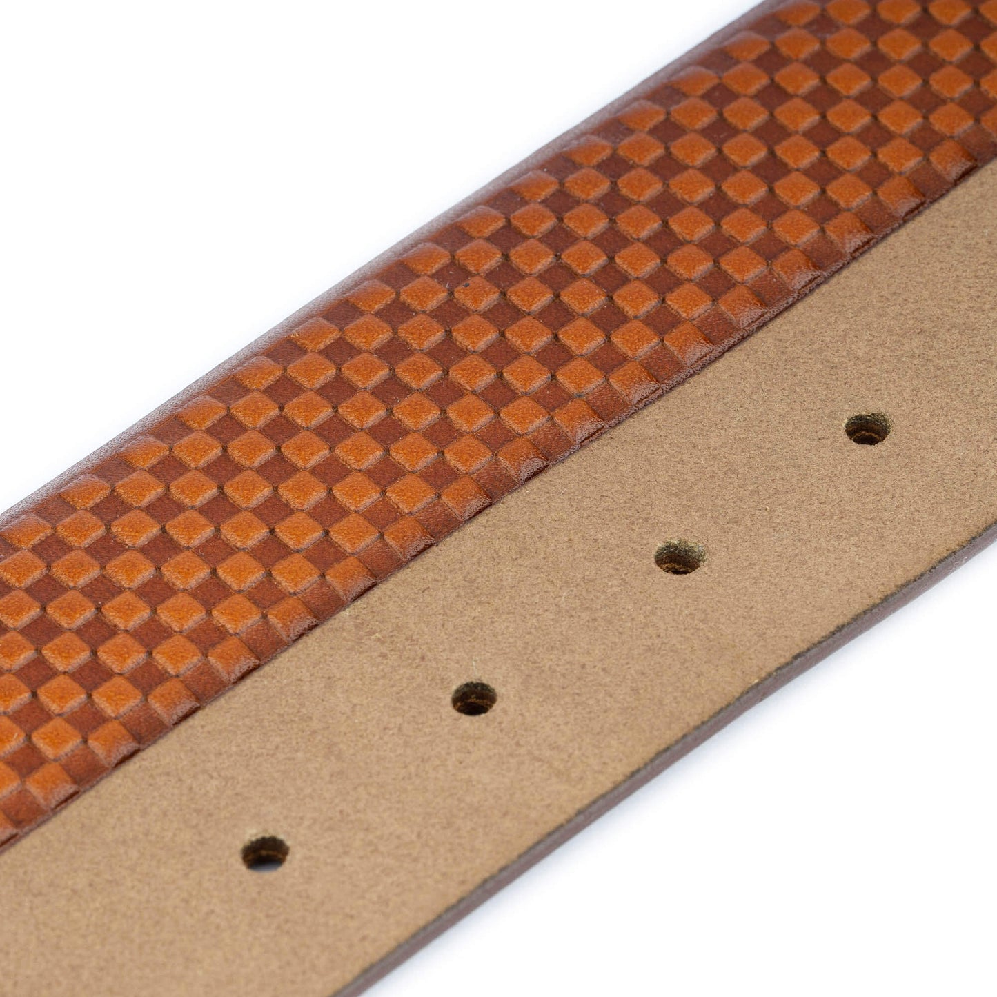 Light Brown Check Embossed Leather Belt Strap For Ferragamo Mens Buckle Replacement