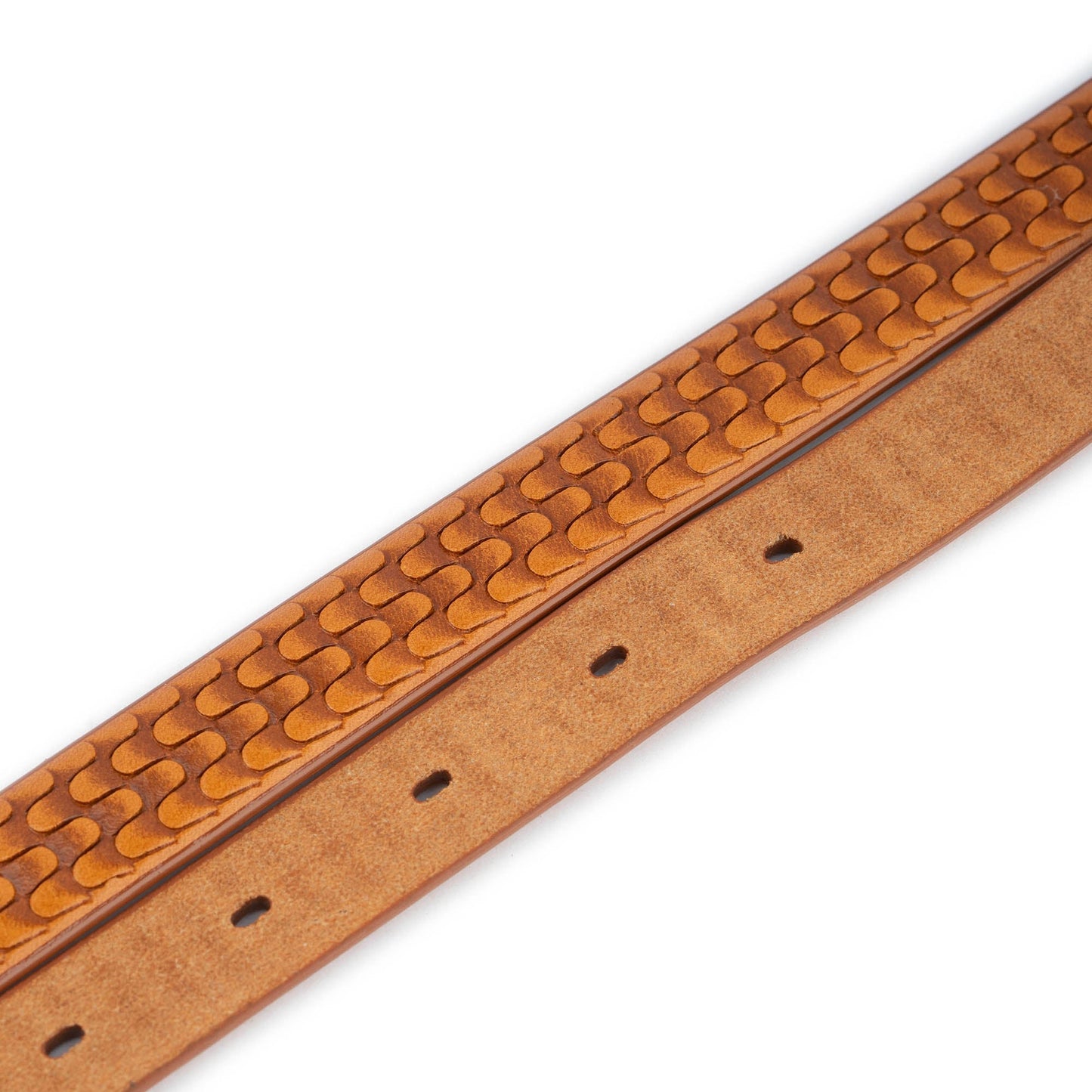 Light Brown Embossed Belt Strap Thin Leather Pre-made Hole For Montblanc Mens Buckle