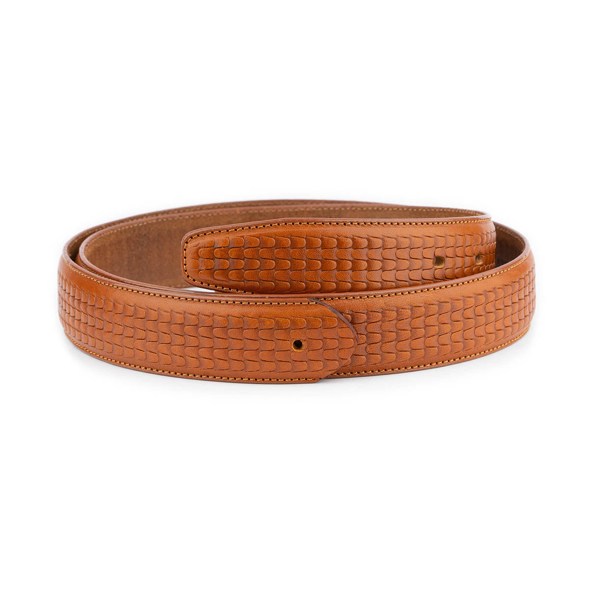 Light Brown Leather Belt Strap Embossed with Hole For Ferragamo Mens Buckle Replacement