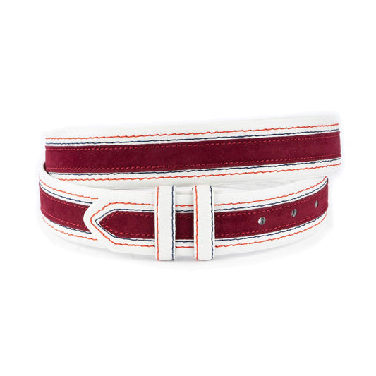 Mens Belt Strap For Dunhill Buckles White Leather With Bordo Suede