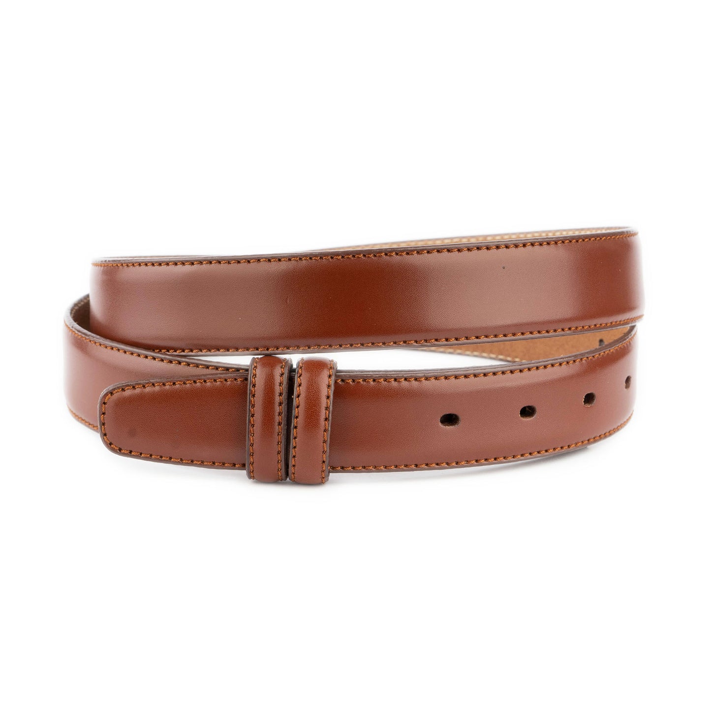 Mens Belt Strap For Cartier Buckles Medium Brown Leather Stitched 1 1/8 Inch
