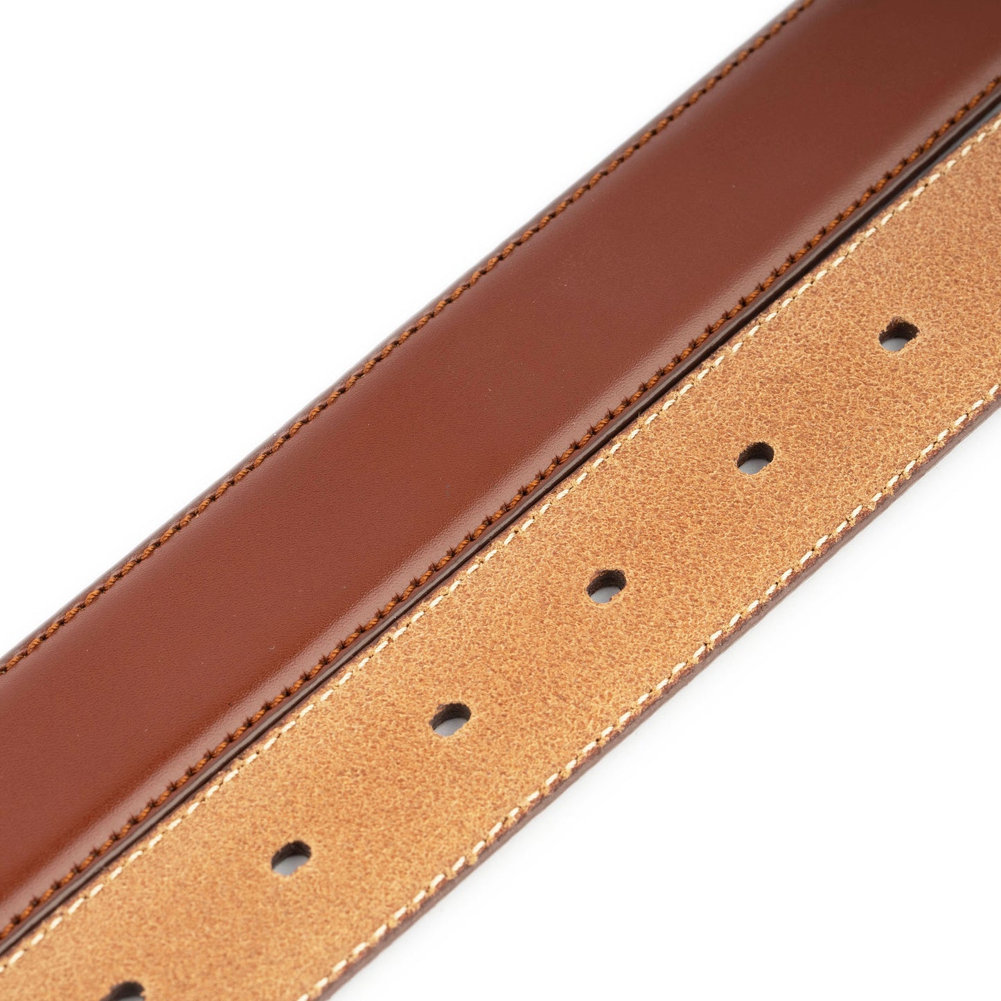 Mens Belt Strap For Cartier Buckles Medium Brown Leather Stitched 1 1/8 Inch