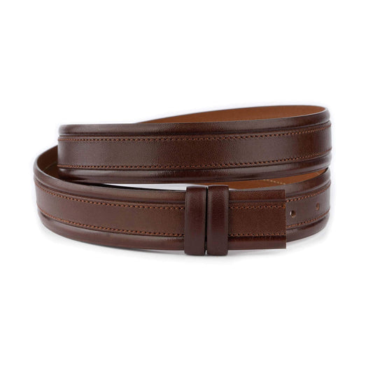 Mens Belt Straps Cognac Calf Leather Stitched For Montblanc Buckles