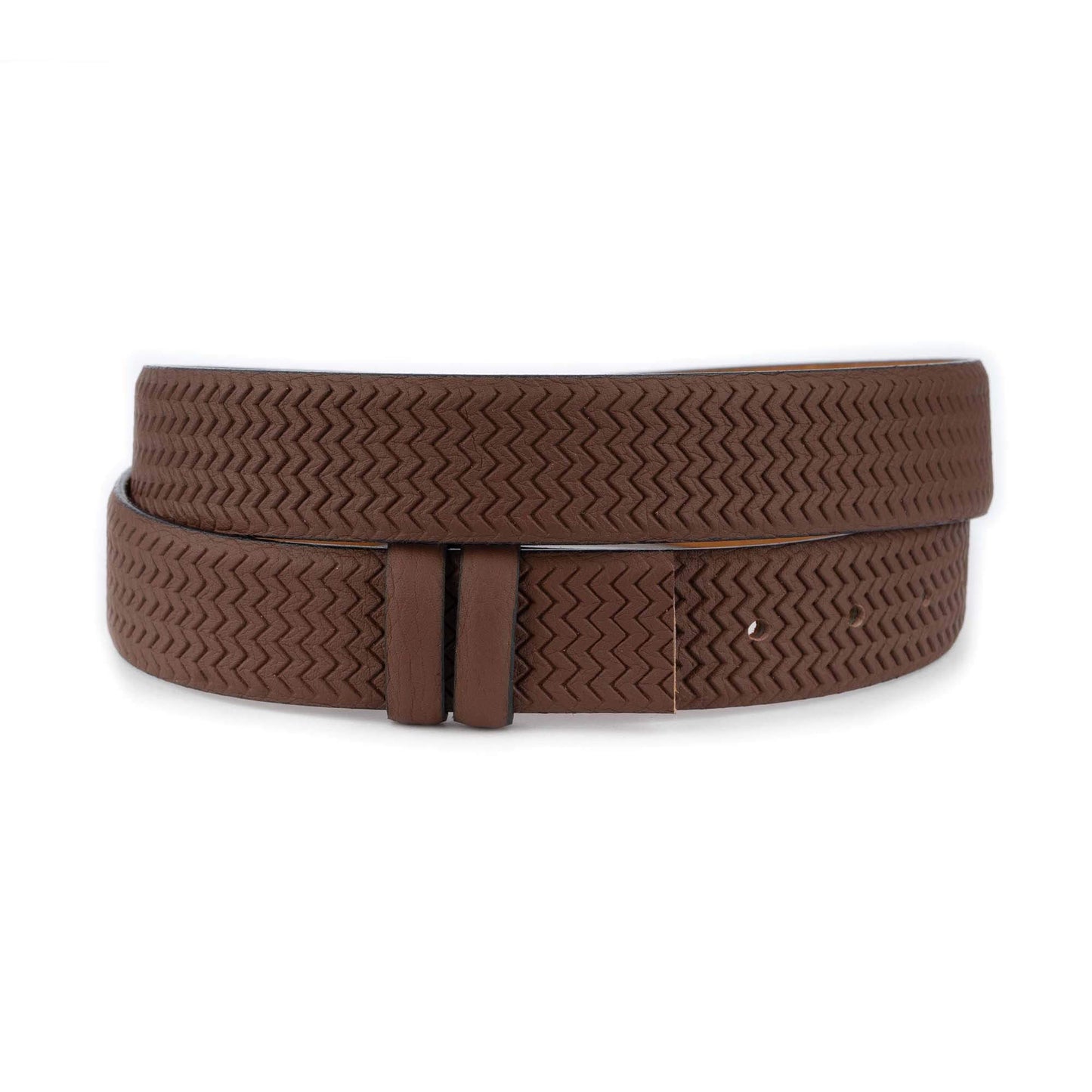 Mens Leather Strap For Belt Brown Zig Zag Texture For Cartier Buckles