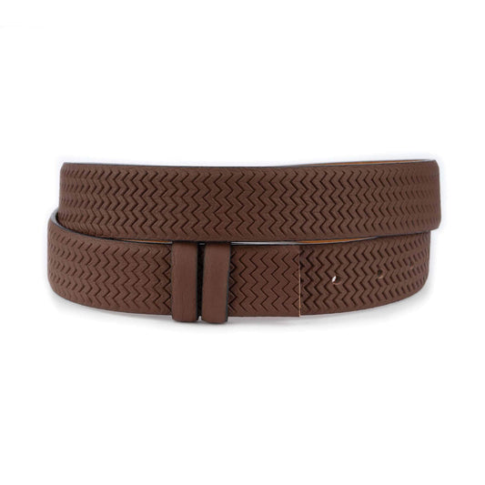 Mens Leather Strap For Belt Brown Zig Zag Texture For Montblanc Buckles