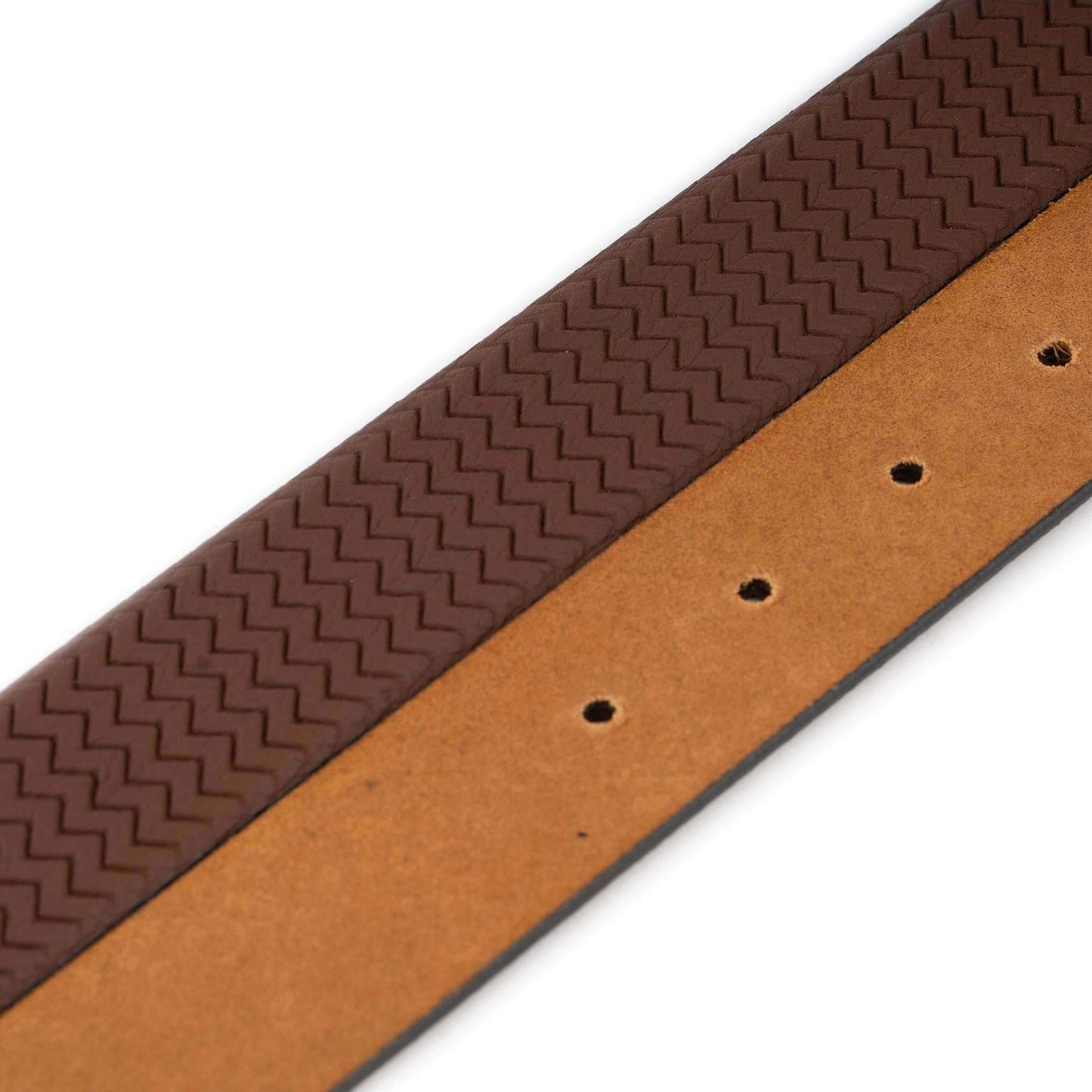 Mens Leather Strap For Belt Brown Zig Zag Texture For Cartier Buckles
