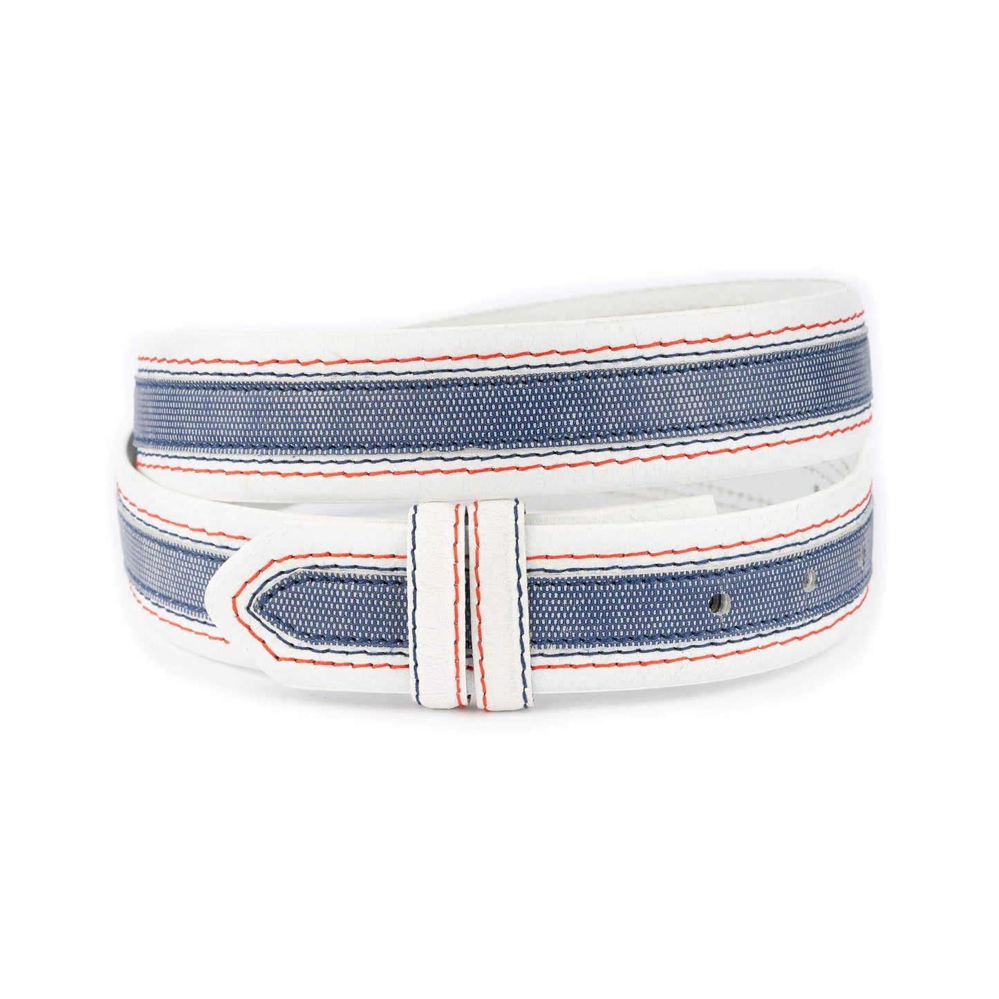 Mens White Belt Leather Strap For Montblanc Buckles With Blue Jeans Line 3.8 Cm