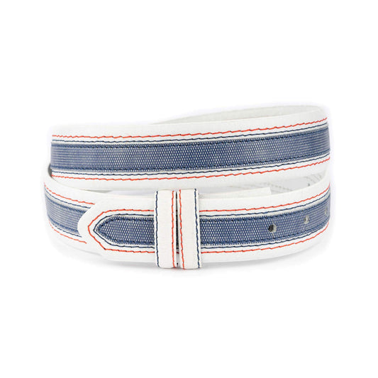 Mens White Belt Leather Strap For Dunhill Buckles With Blue Jeans Line 3.8 Cm