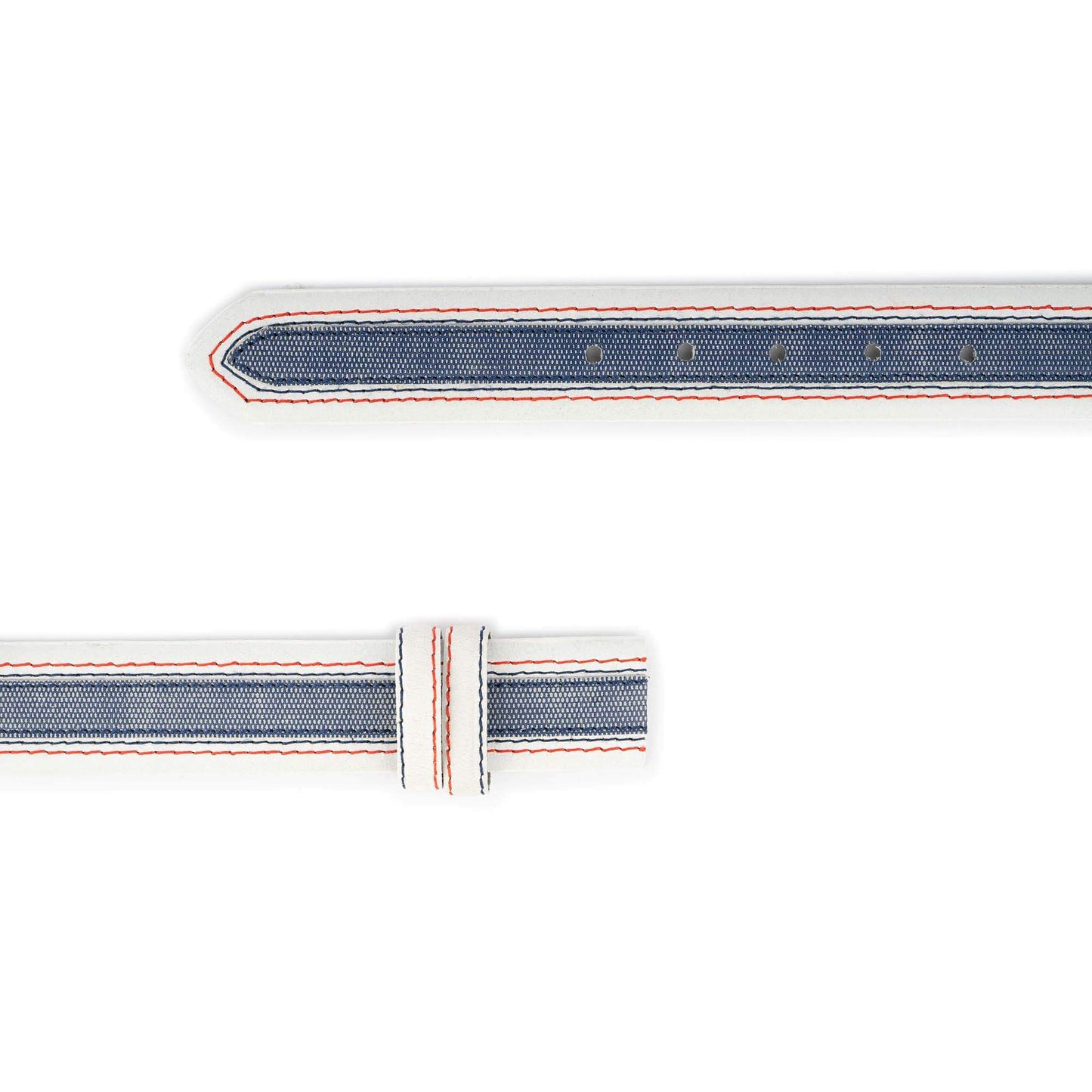 Mens White Belt Leather Strap For Montblanc Buckles With Blue Jeans Line 3.8 Cm