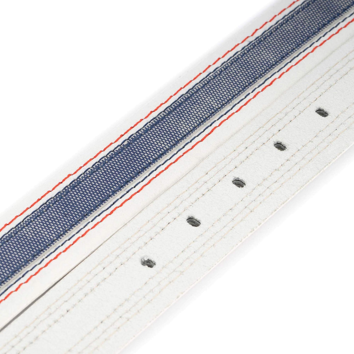 Mens White Belt Leather Strap For Montblanc Buckles With Blue Jeans Line 3.8 Cm