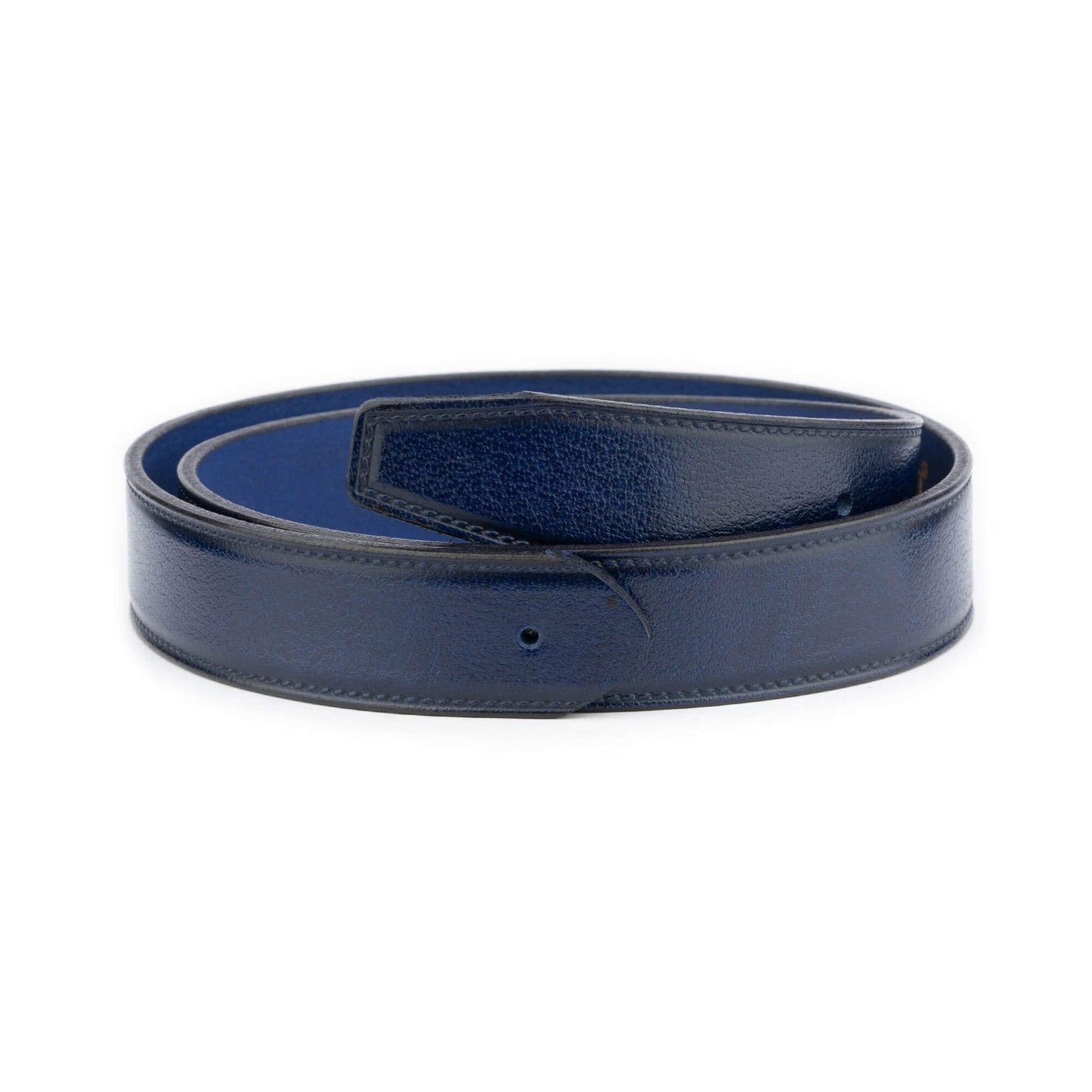 Mens Blue Leather Belt Strap With Premade Hole For Dunhill Buckle Replacement