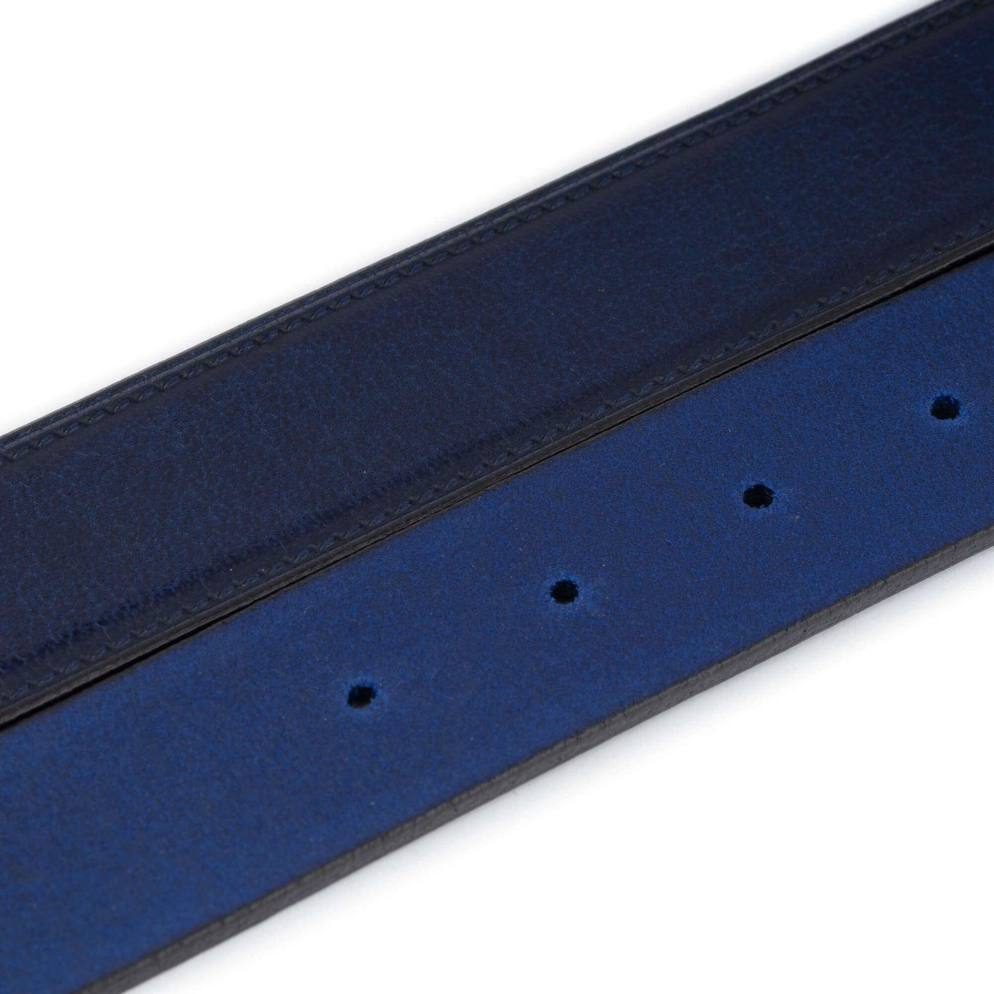 Mens Blue Leather Belt Strap With Premade Hole For Cartier Buckle Replacement