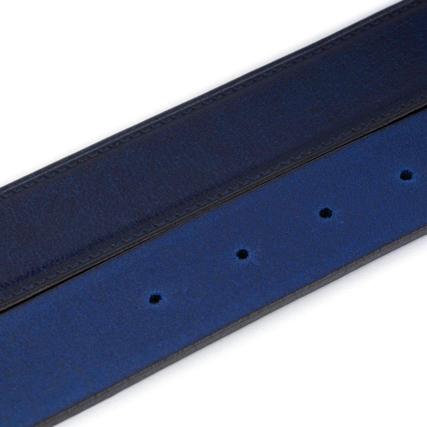 Mens Blue Leather Belt Strap With Premade Hole For Montblanc Buckle Replacement