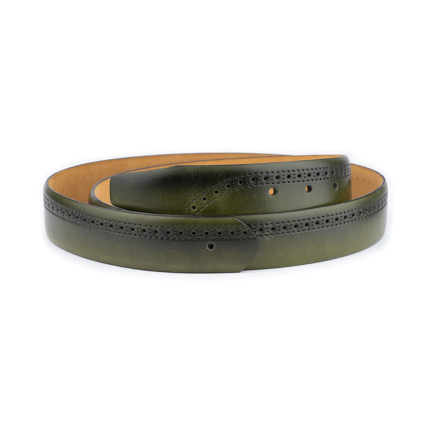 Mens Green Leather Belt Strap Calfskin Perforated For Ferragamo Buckle Replacement