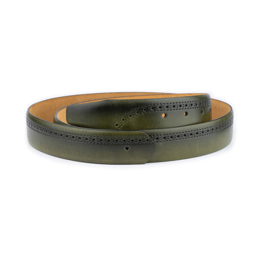 Mens Green Leather Belt Strap Calfskin Perforated For Dunhill Buckle Replacement