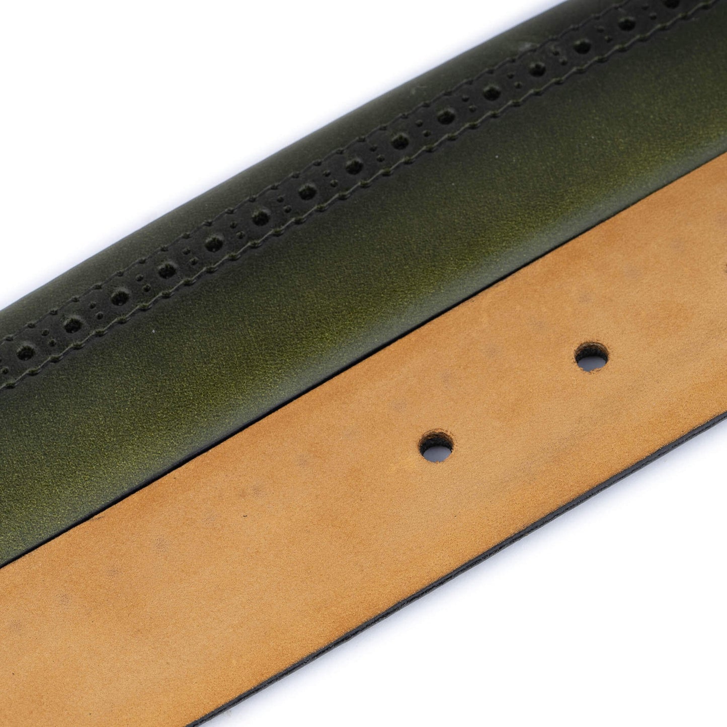 Mens Green Leather Belt Strap Calfskin Perforated For Dunhill Buckle Replacement