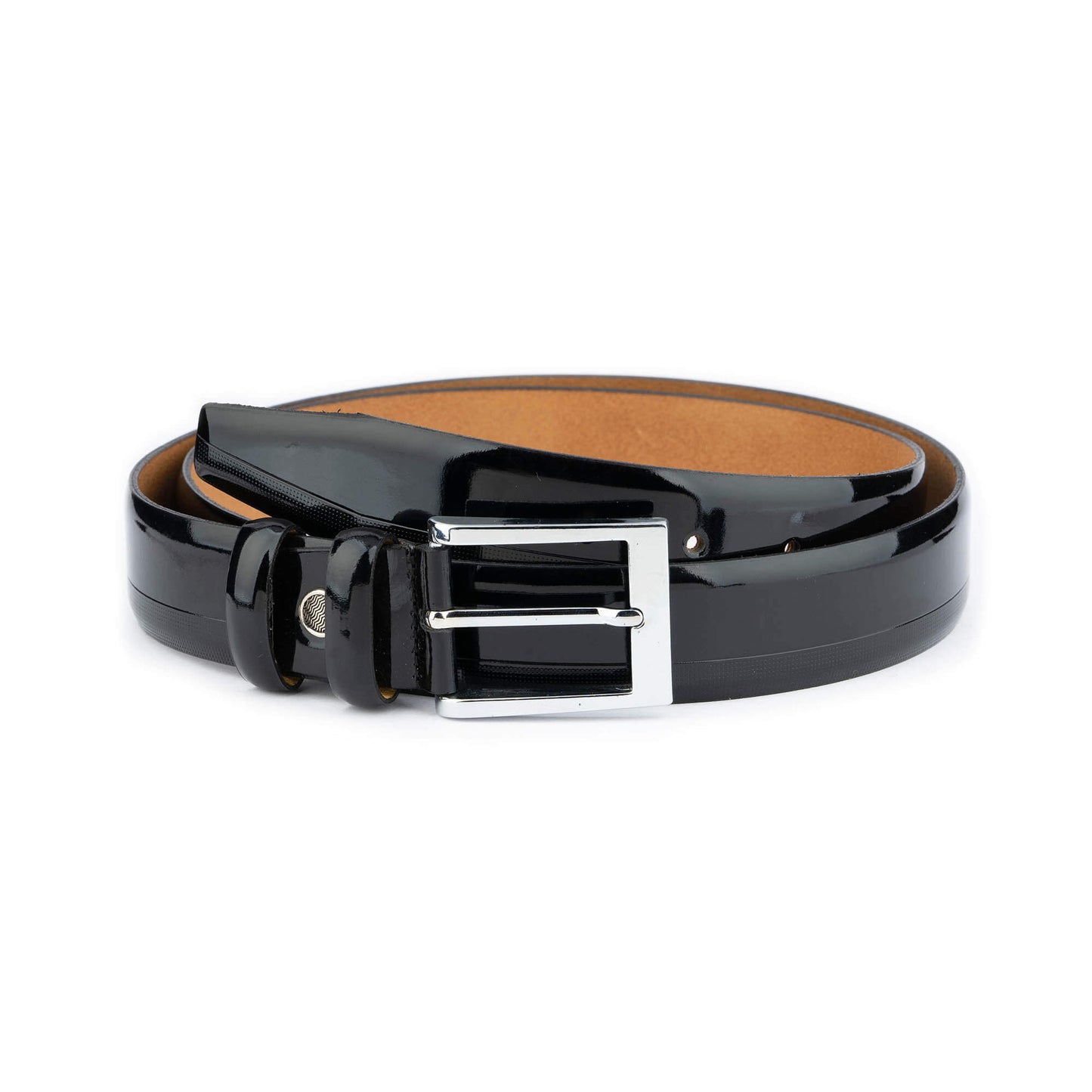 Mens Luxury Belt Black Patent Leather Dotted Line 3.5 cm