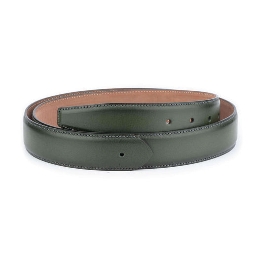 Womens Olive Green Leather Belt Strap with Premade Hole for Ferragamo Buckle Replacement