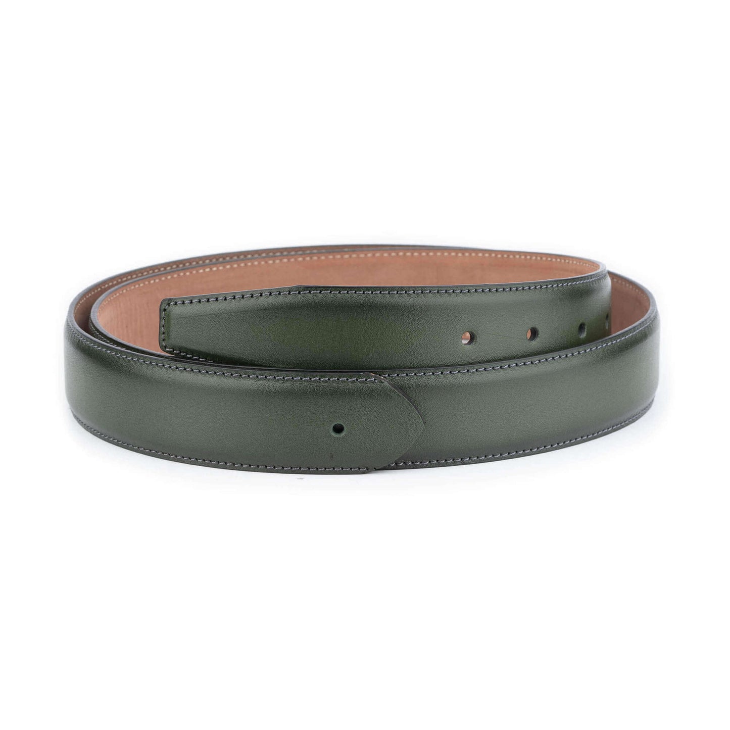 Womens Olive Green Leather Belt Strap with Premade Hole for Montblanc Buckle Replacement