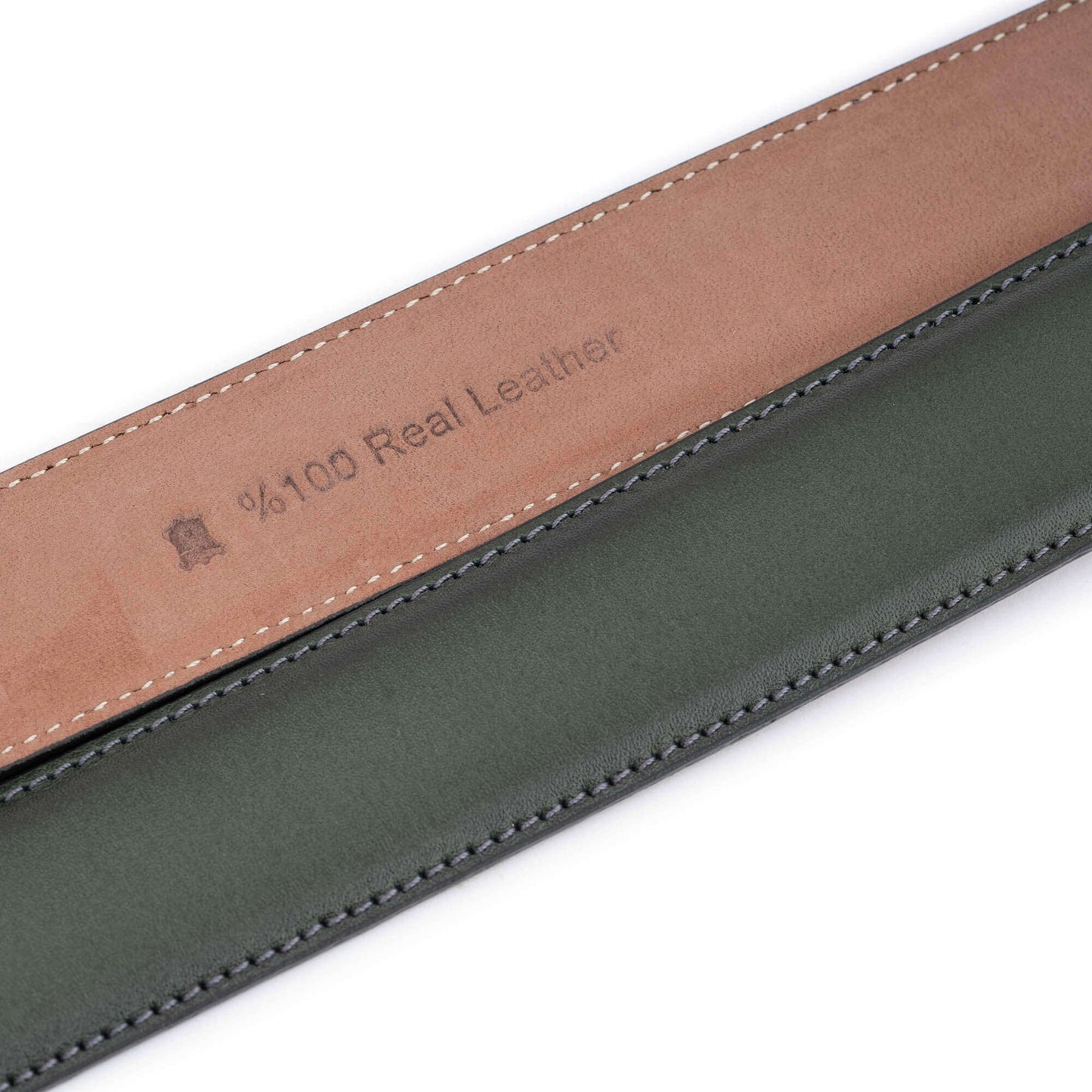 Womens Olive Green Leather Belt Strap with Premade Hole for Montblanc Buckle Replacement