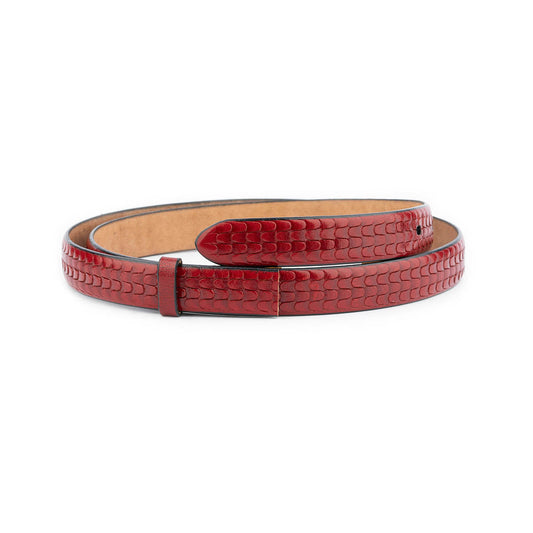 Red Thin Womens Belt Strap For Montblanc Buckle Replacement Embossed Leather