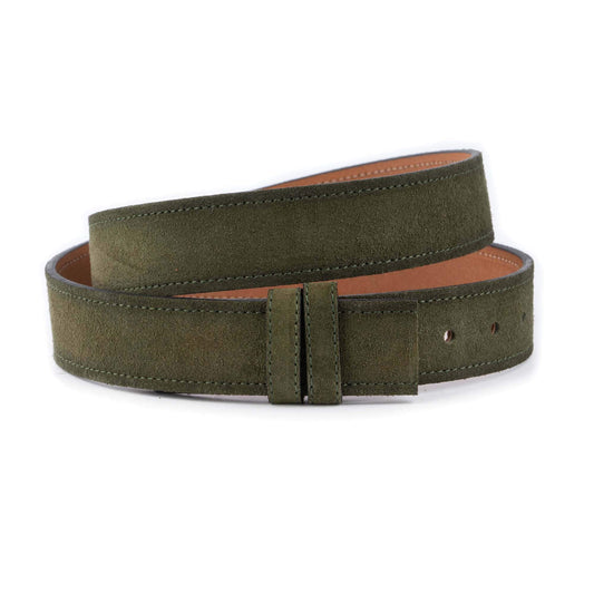 Replacement Belt Strap For Dunhill Buckled Olive Green Suede Leather 3.8 Cm