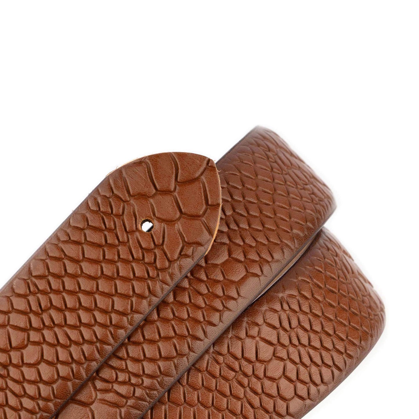 Snake Emboss Belt Strap Leather Light Brown For Dunhill Buckles