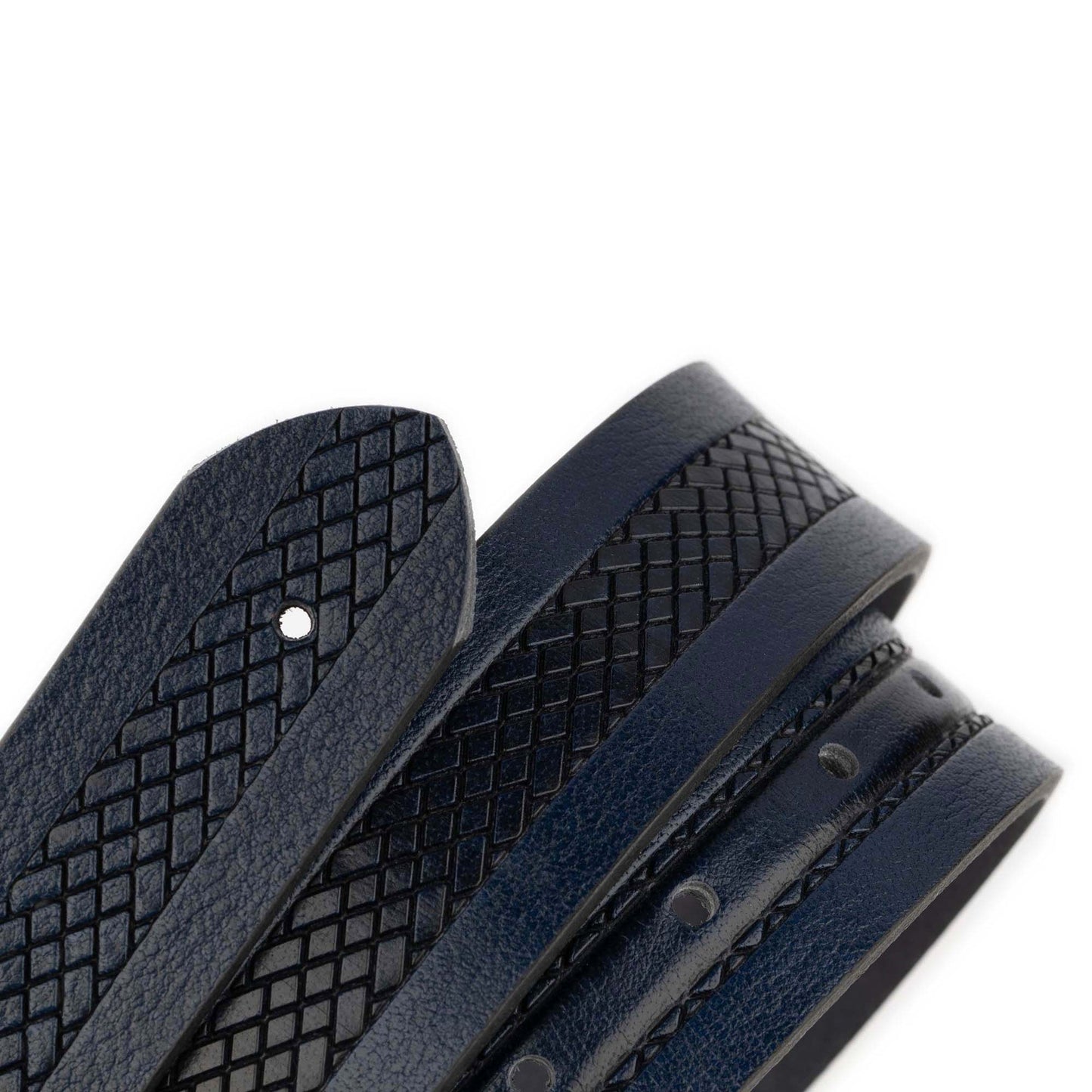 Stylish Dark Blue Belt Strap Laser Cut Leather For Dunhill Buckles