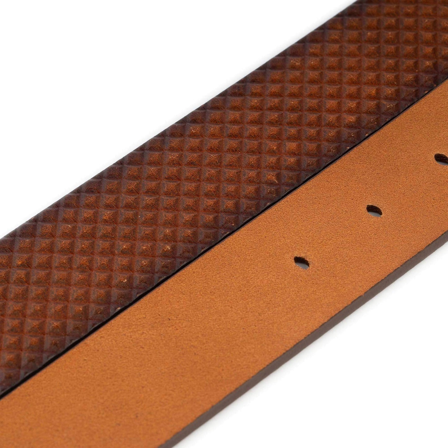 Tan Brown Belt Buckle Strap Square Embossed Leather For Cartier Buckles